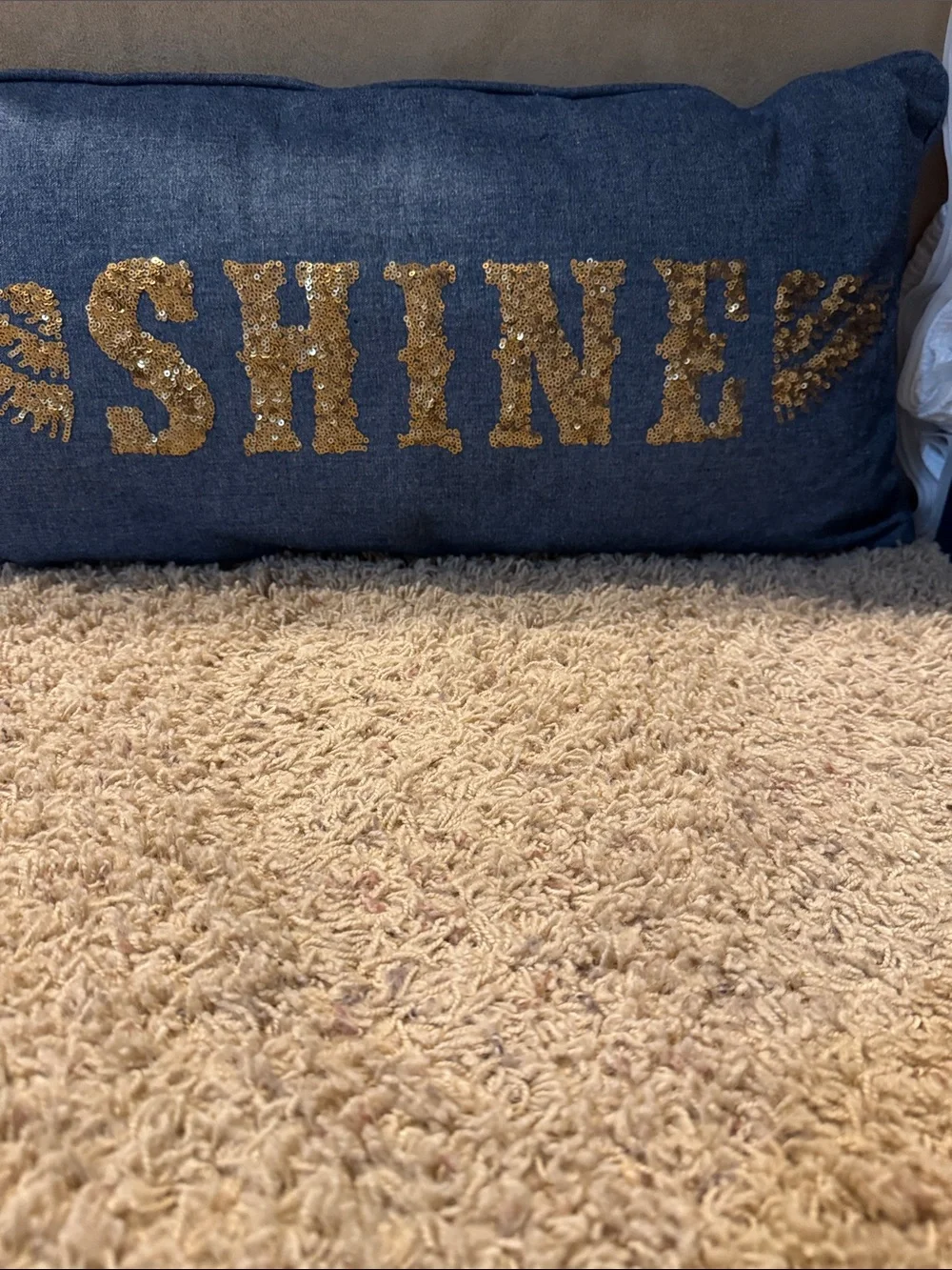 Pottery Barn Teen Junk Gypsy Denim Pillow with Gold Sequin accents  about 11x24